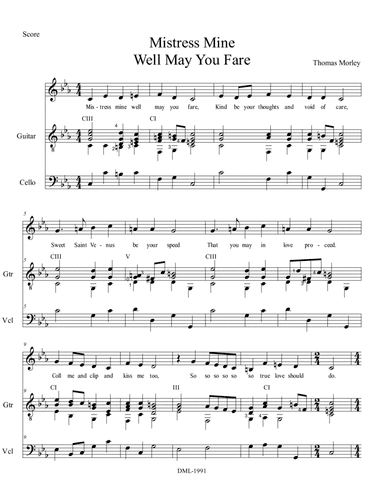 Mistress Mine Well May You Fare for voice, guitar & cello (arr. Simon James)