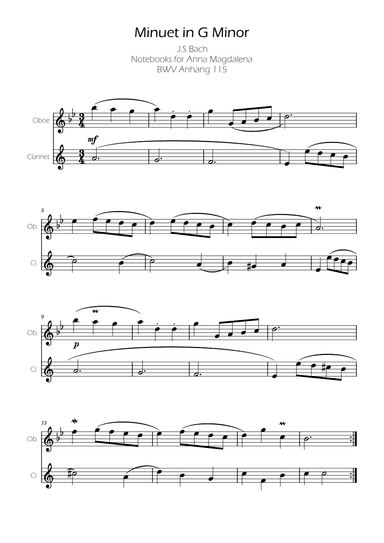 Minuet in G minor BWV Anh. 115 - Bach - Clarinet and Oboe (arr. Ygor Nunes)