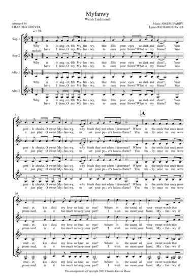 Myfanwy - SSAA (arr. Chandra Grover)