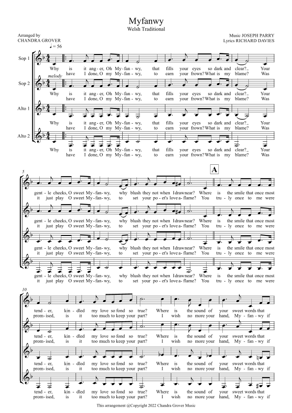 Myfanwy - SSAA (arr. Chandra Grover)