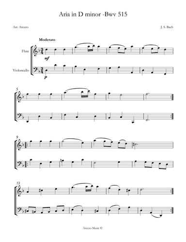 aria bwv 515 flute and cello sheet music (arr. Arezzo Music)