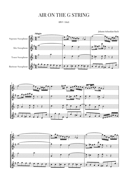 Bach: Air on the G String for Saxophone Quartet (arr. Cadenza Editions)