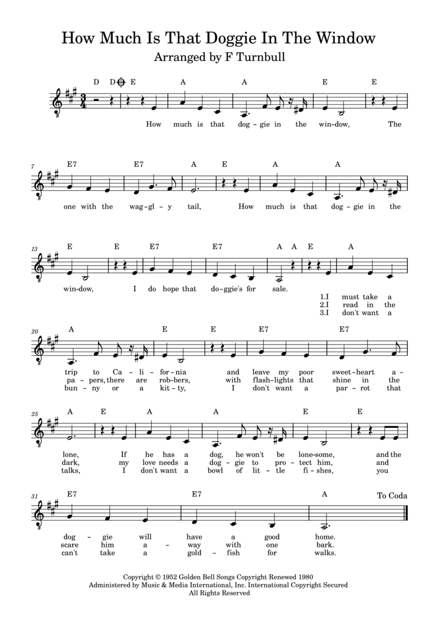 How Much Is That Doggie In The Window (arr. F Turnbull)