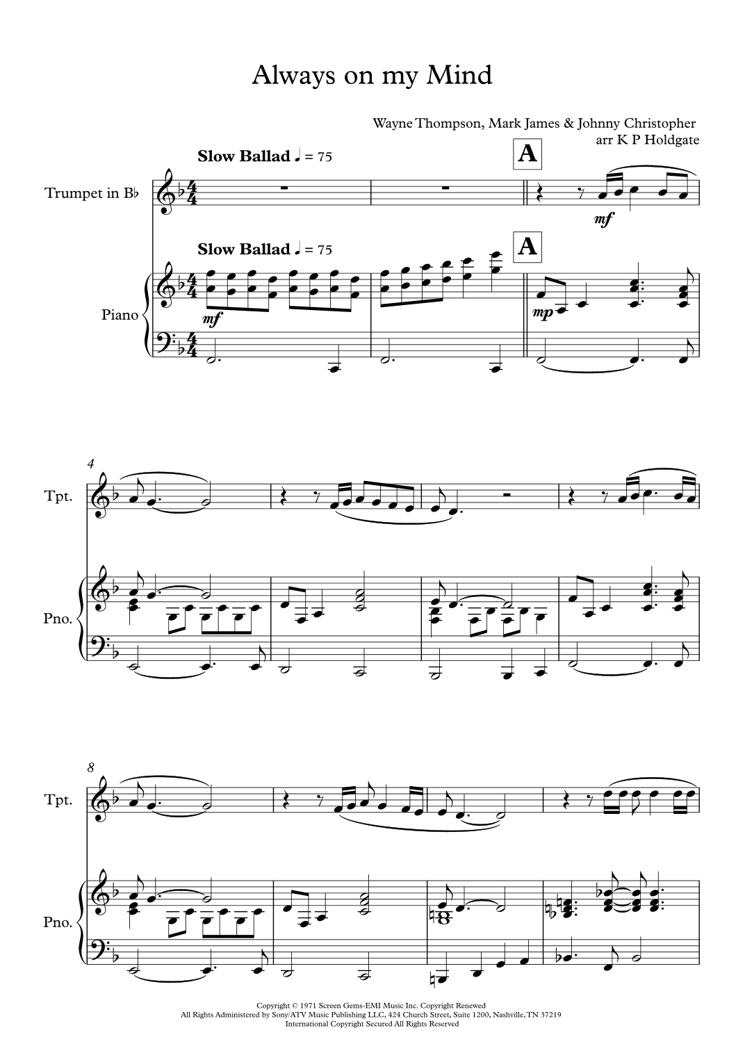 Always On My Mind (arr. Kevin P Holdgate)