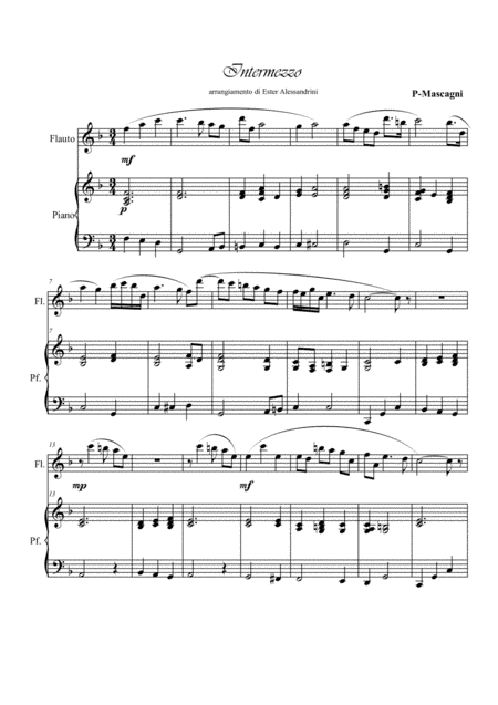 Internezzo from Cavalleria rusticana. Flute and piano (arr. Ester Alessandrini)