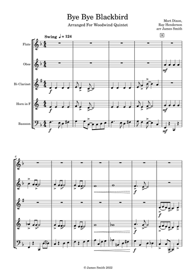 Bye Bye Blackbird for Woodwind Quintet (arr. James Smith)
