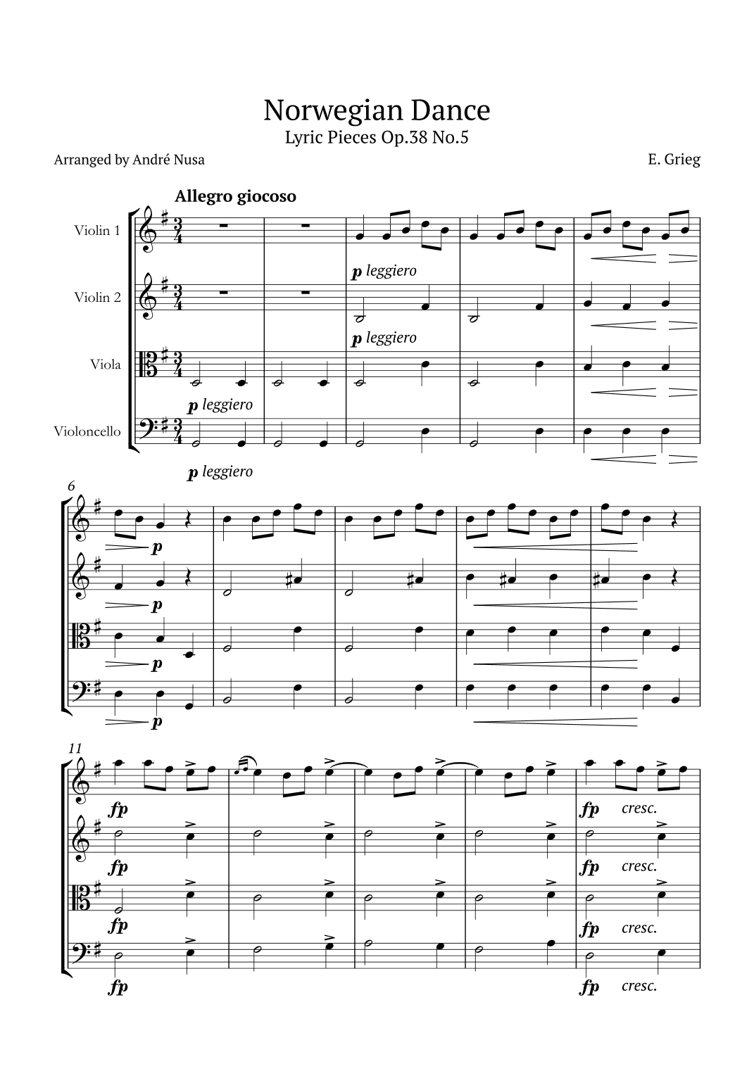 Lyric Pieces Op.38 No.5 (arr. André Nusa)