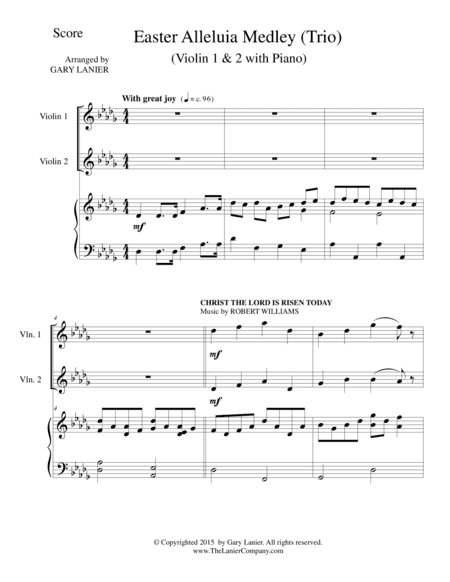 EASTER ALLELUIA MEDLEY (Trio – Violin 1 & 2 with Piano) Score and Parts (arr. Gary Lanier)