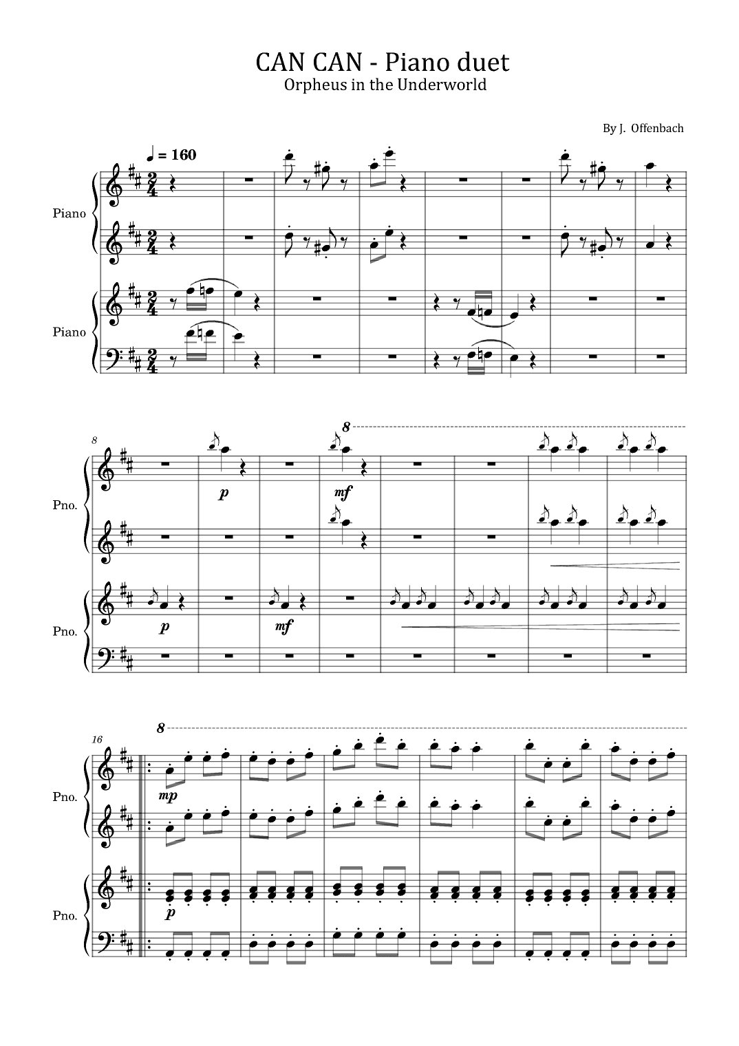 Can Can - Piano Duet - For Four Hand (arr. poon)