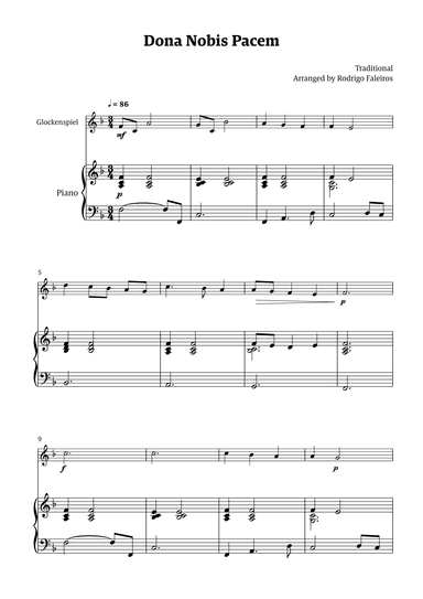 Dona Nobis Pacem - for glockenspiel (with piano accompaniment) (arr. Rodrigo Faleiros)