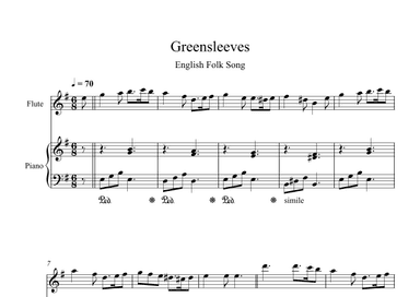 Greensleeves - English Folk Song (Flute + Piano) (arr. Digital Book Music)