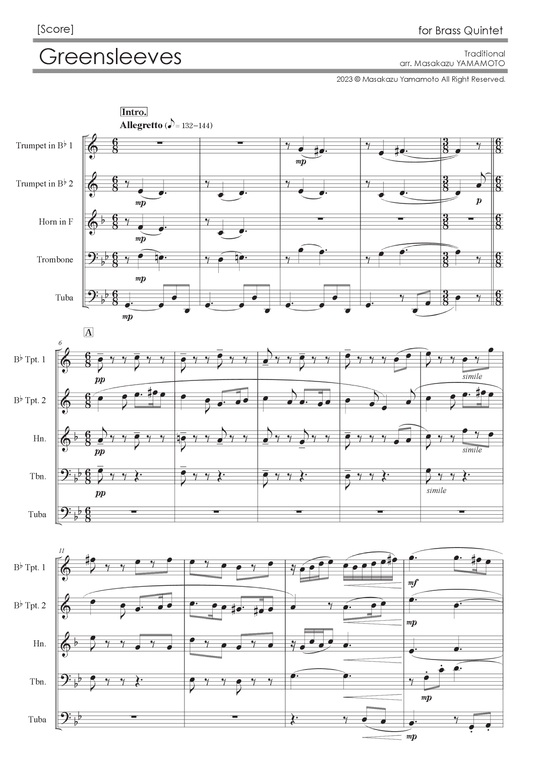 Greensleeves [Brass Quintet] (arr. Masakazu YAMAMOTO)