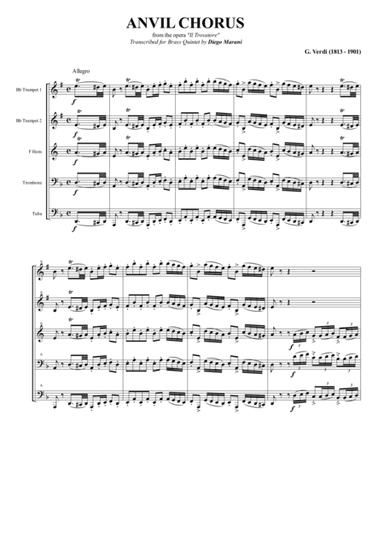 "Anvil Chorus" from the Opera "Il Trovatore" for Brass Quintet (arr. Diego Marani)