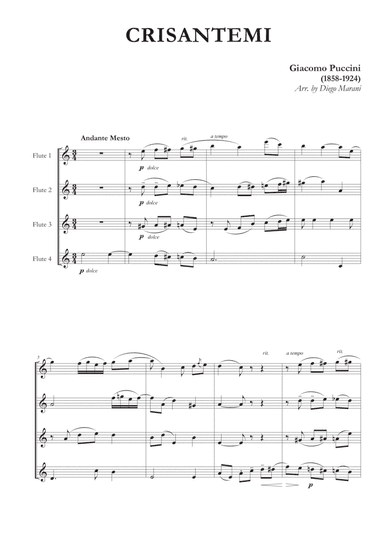 Crisantemi for Flute Quartet (arr. Diego Marani)