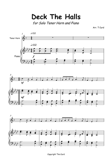 Deck The Halls for Solo Tenor Horn and Piano (arr. Tim Curd)