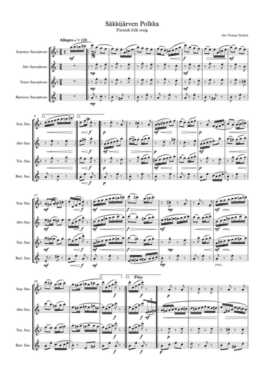 Säkkijärven Polkka for Saxophone Quartet (arr. Tomaz Nedoh)