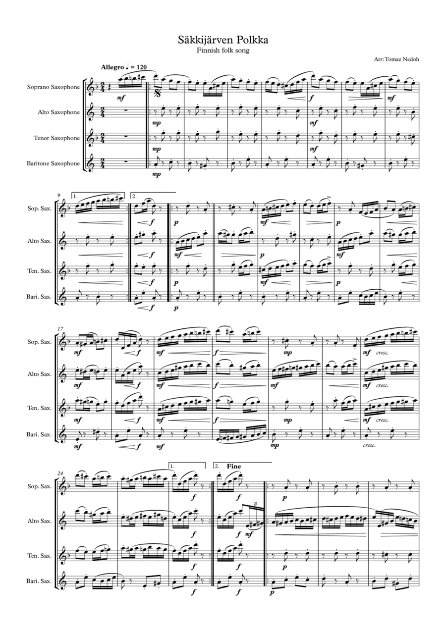 Säkkijärven Polkka for Saxophone Quartet (arr. Tomaz Nedoh)