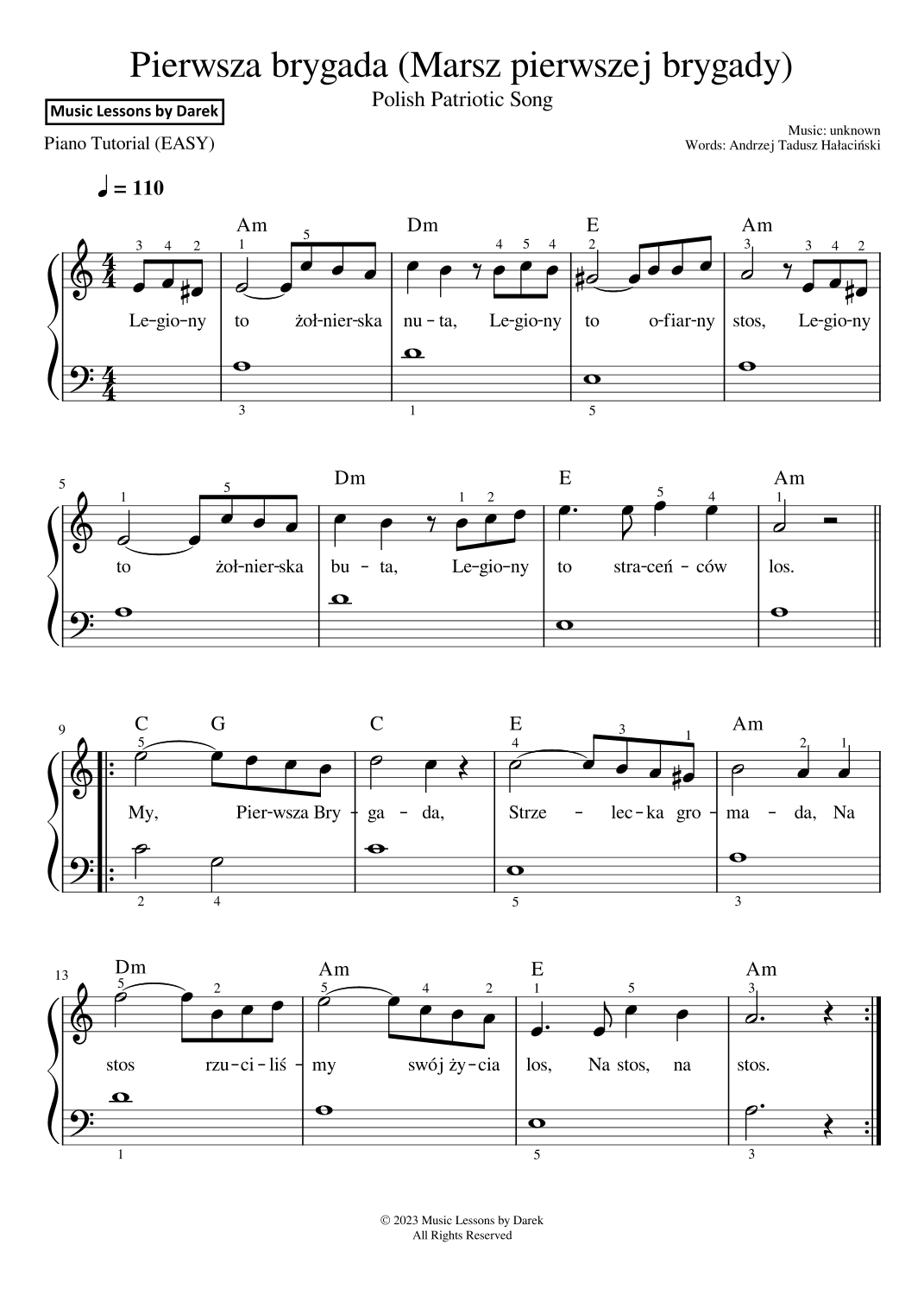 Pierwsza brygada (Marsz pierwszej brygady) / We Are the First Brigade [EASY PIANO] (arr. Darek)
