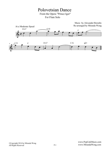 Polovetsian Dances (from Prince Igor) - Lead Sheet for Flute or Oboe Solo (arr. Miranda Wong)