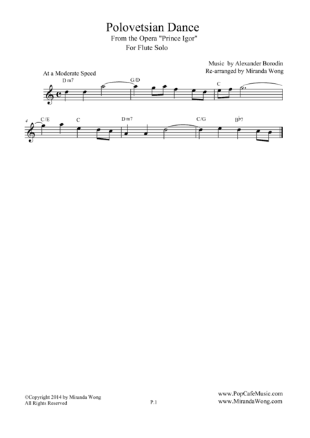 Polovetsian Dances (from Prince Igor) - Lead Sheet for Flute or Oboe Solo (arr. Miranda Wong)