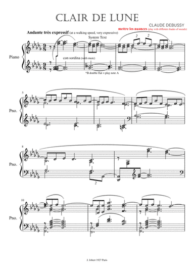 Clair De Lune (with note names alphabets and meanings) Original Version (arr. Published Harmony Valarie)