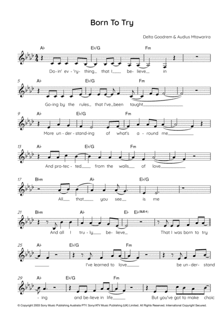 Born To Try (arr. Vicky Jacobs)