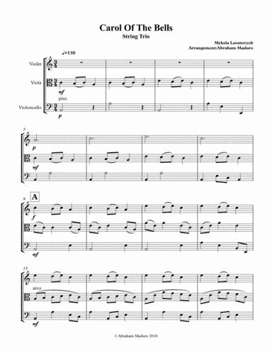 Carol Of The Bells Violin Viola Cello Trio (arr. Abraham Maduro)