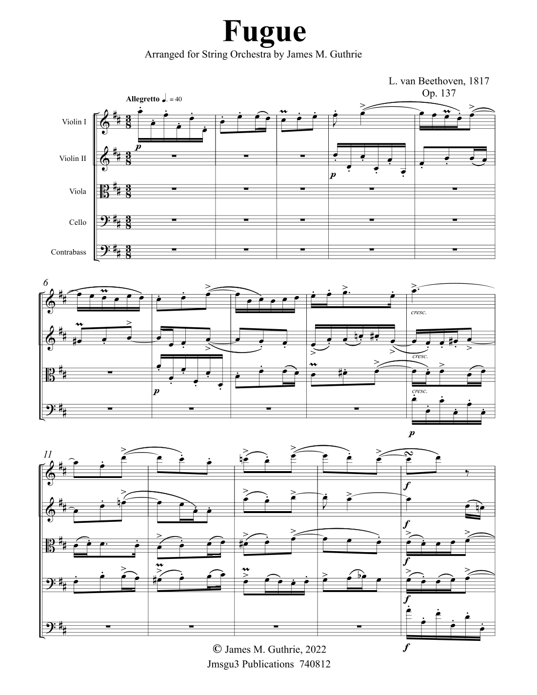 Beethoven: Fugue Op. 137 for String Orchestra (arr. James M. Guthrie)