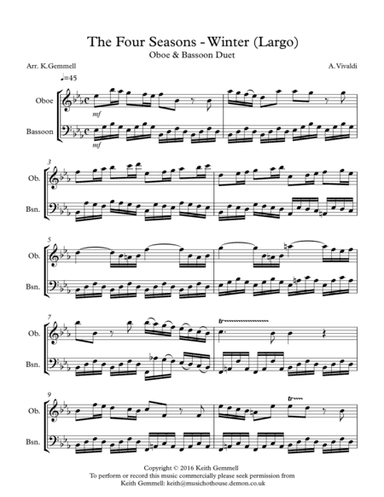 Winter - Four Seasons (Largo): Oboe & Bassoon Duet (arr. K. Gemmell)