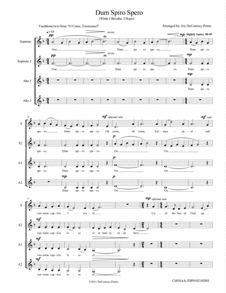Dum Spiro Spero (O Come Emmanuel) (arr. Joy DeCoursey-Porter)