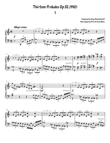 Serge Rachmaninoff 13 Prelude Op. 32 No. 1 (easy/intermediate piano) (arr. Stephanie So)