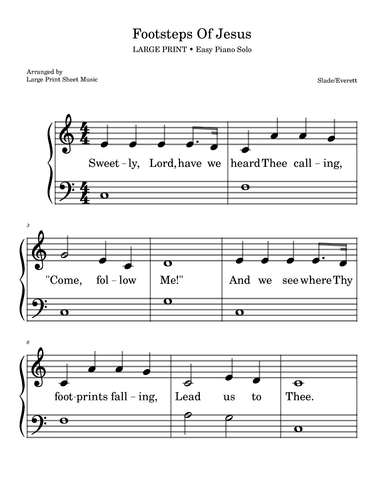Footsteps Of Jesus LARGE PRINT • Easy Piano Solo (arr. Large Print Sheet Music)