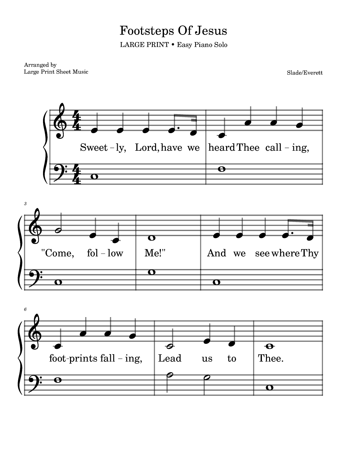 Footsteps Of Jesus LARGE PRINT • Easy Piano Solo (arr. Large Print Sheet Music)