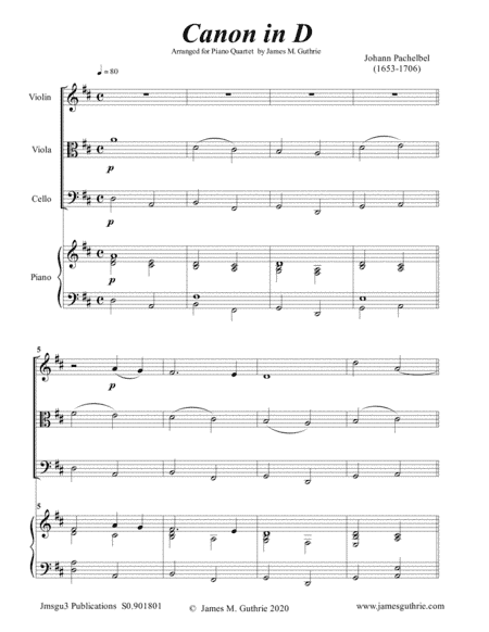 Pachelbel: Canon in D for Piano Quartet (arr. James M. Guthrie)