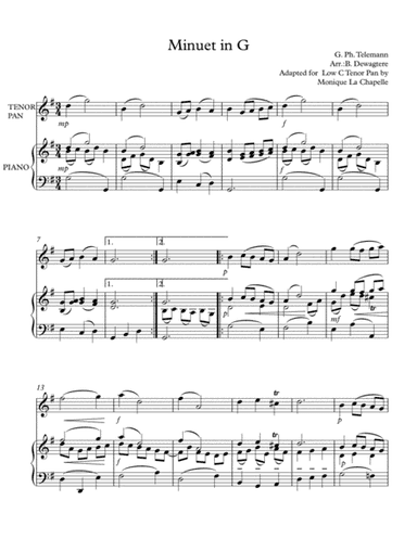 Minuet in G by George Phillip Telemann (Low C Tenor Pan) (arr. B. Dewagtere and M. La Chapelle)