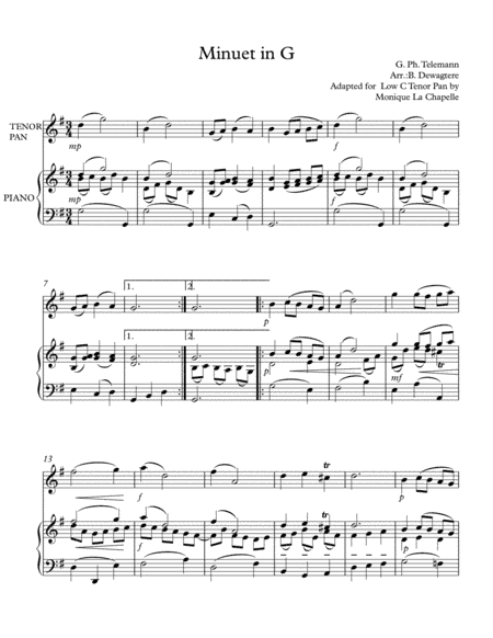 Minuet in G by George Phillip Telemann (Low C Tenor Pan) (arr. B. Dewagtere and M. La Chapelle)