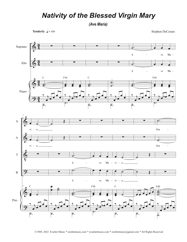 Nativity of the Blessed Virgin Mary (Ave Maria) (Vocal Quartet - (SATB)