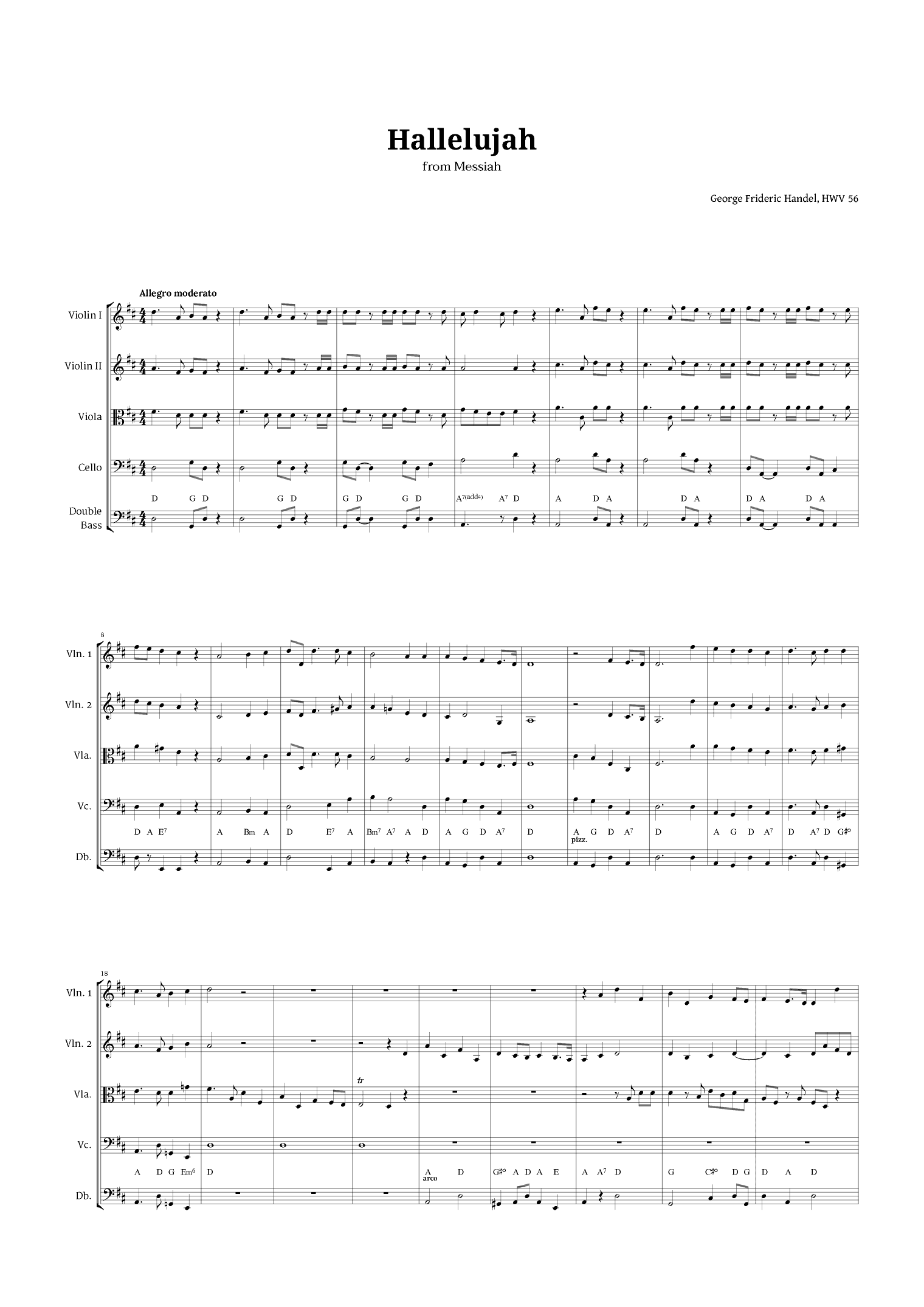 Hallelujah by Handel for String Quintet (arr. Langanho)