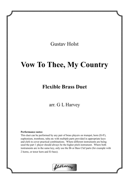 Vow To Thee, My Country (Flexible Brass Duet) (arr. G L Harvey)