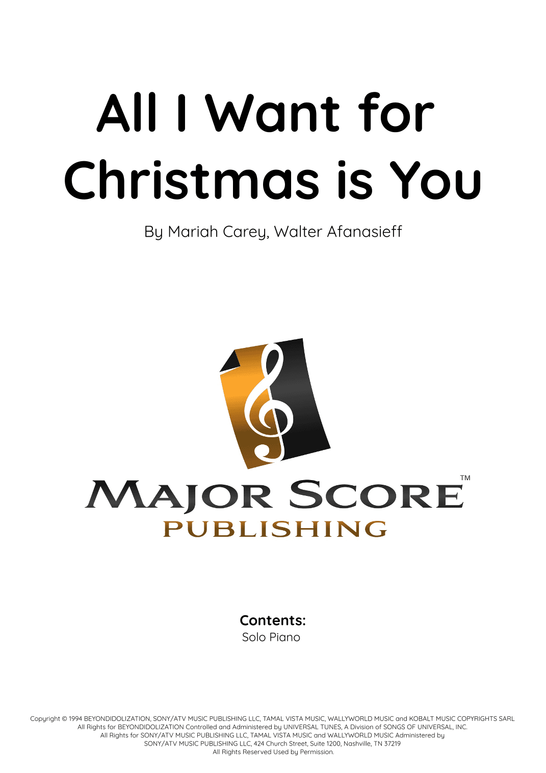 All I Want For Christmas Is You (arr. MAJOR SCORE PUBLISHING TM.)