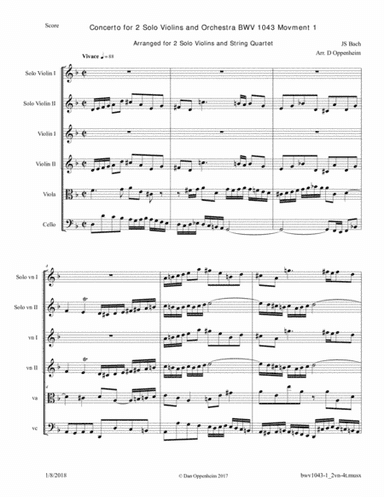 Bach: Concerto for 2 Solo Violins and Orchestra in d BWV 1043 arranged for 2 Violins and String Quar (arr. D Oppenheim)