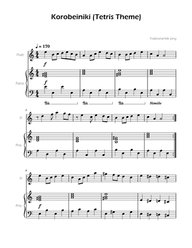 Tetris Theme for Flute and Piano (arr. Ygor Nunes)