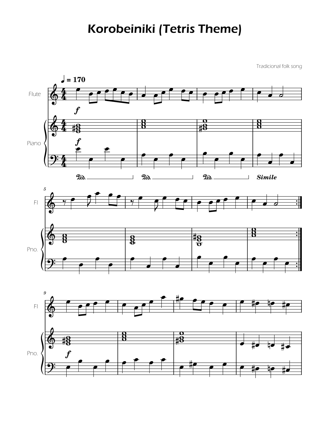 Tetris Theme for Flute and Piano (arr. Ygor Nunes)