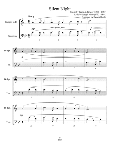 6 Traditional Christmas Carols for Mixed Brass Duet (Trumpet and Trombone) - Advanced Intermediate L (arr. Dennis Ruello)