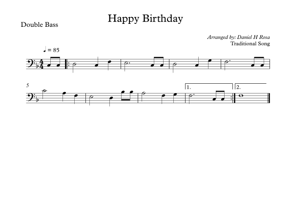 Happy Birthday to you Double Bass solo (arr. Daniel H Rosa)