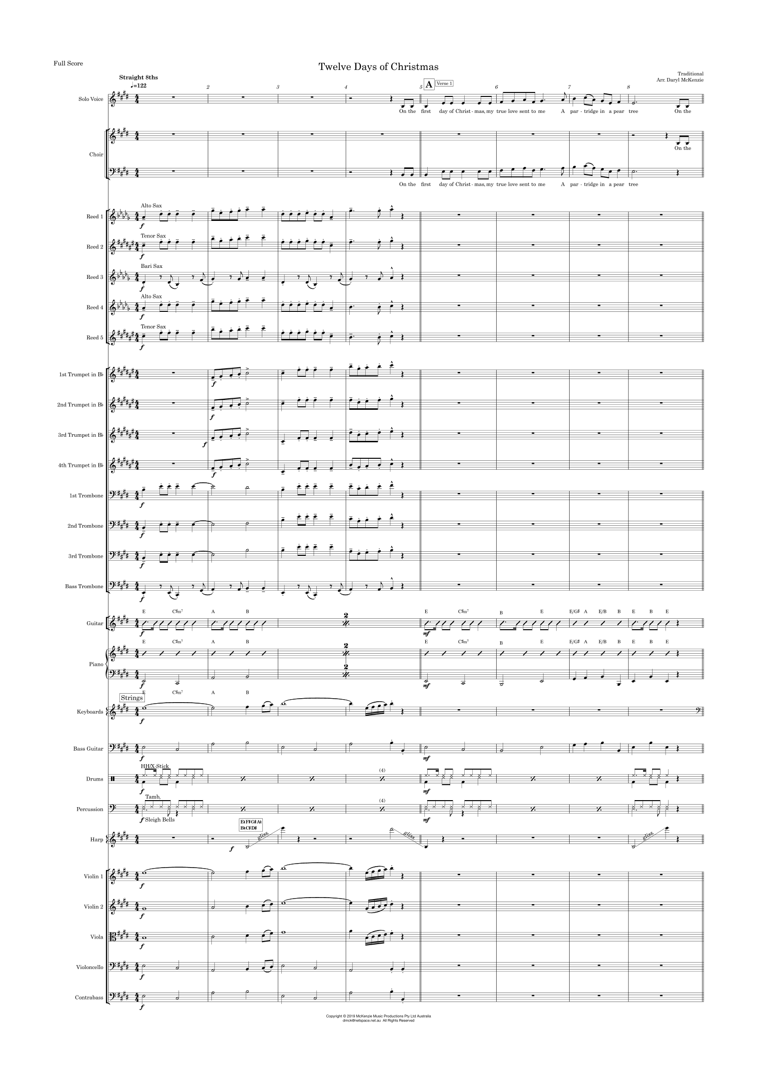 Twelve Days of Christmas - Solo voice or Choir with Big Band and optional Strings Key of E (arr. Daryl McKenzie)