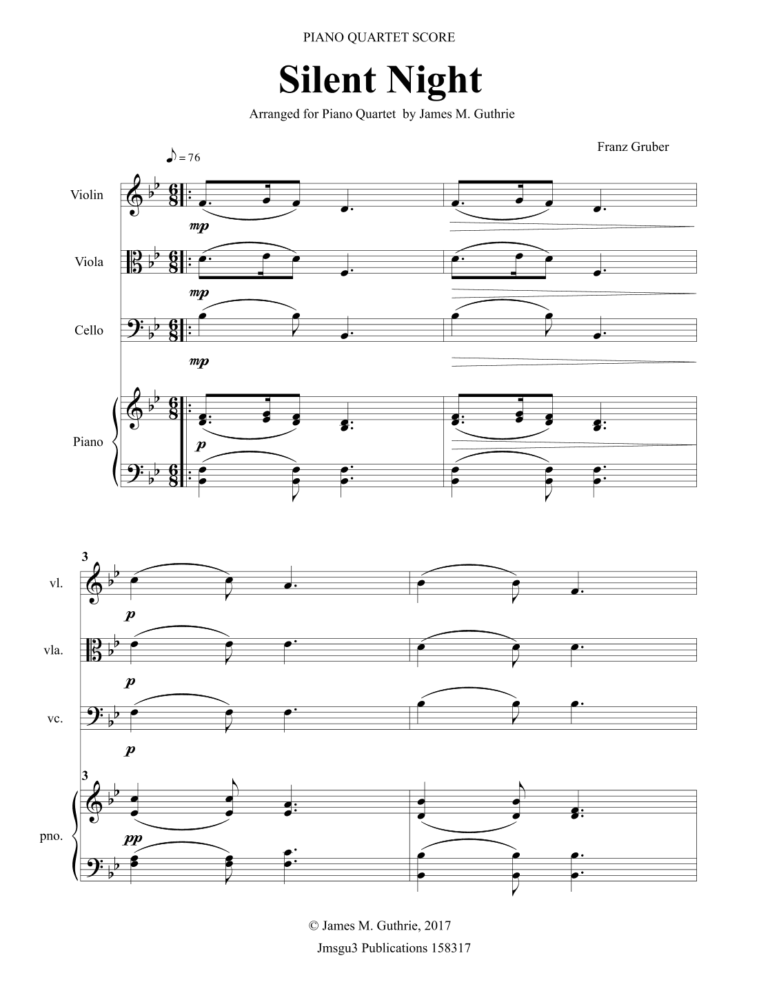Silent Night for Piano Quartet (arr. James M. Guthrie, ASCAP)