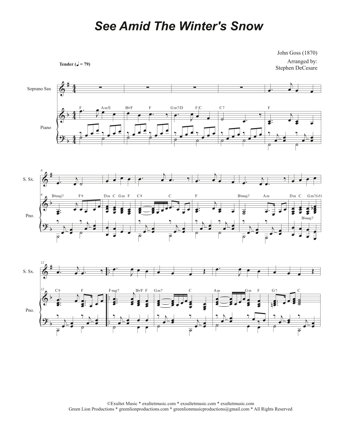 See Amid The Winter's Snow (Soprano Saxophone and Piano) (arr. Stephen DeCesare)