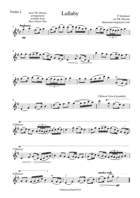 Schubert - Lullaby - 2nd. Violin Part - Suzuki Bk.4