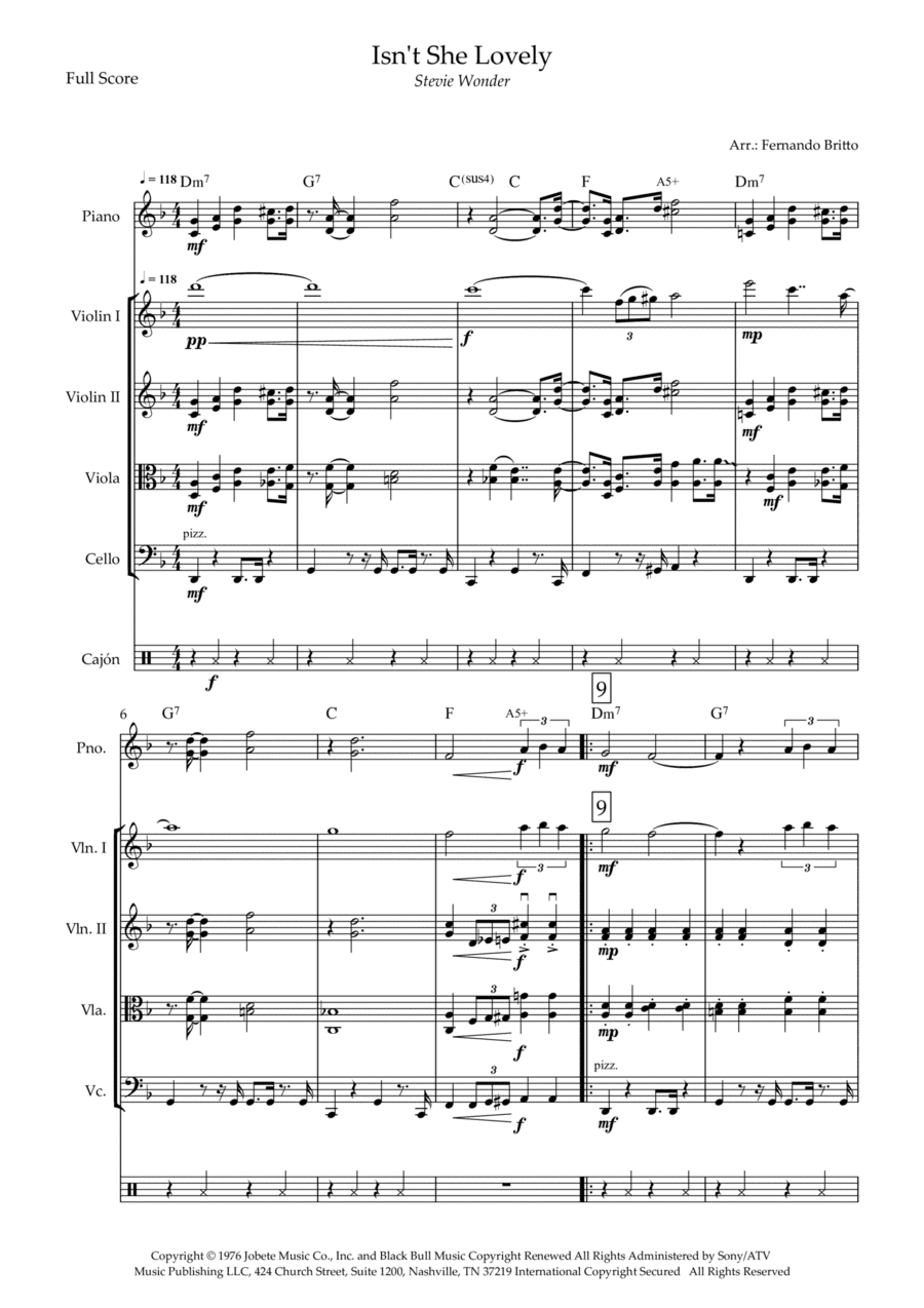 Isn't She Lovely (arr. Fernando Britto)